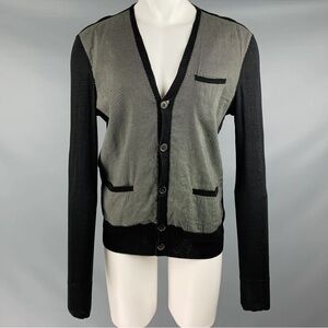 JOHN VARVATOS Size M Black White Nailhead Linen V-Neck Cardigan